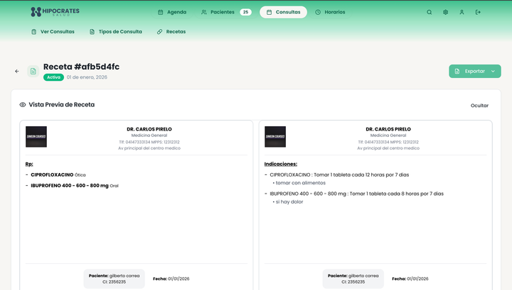 Hipocrates - Vista de consultas medicas